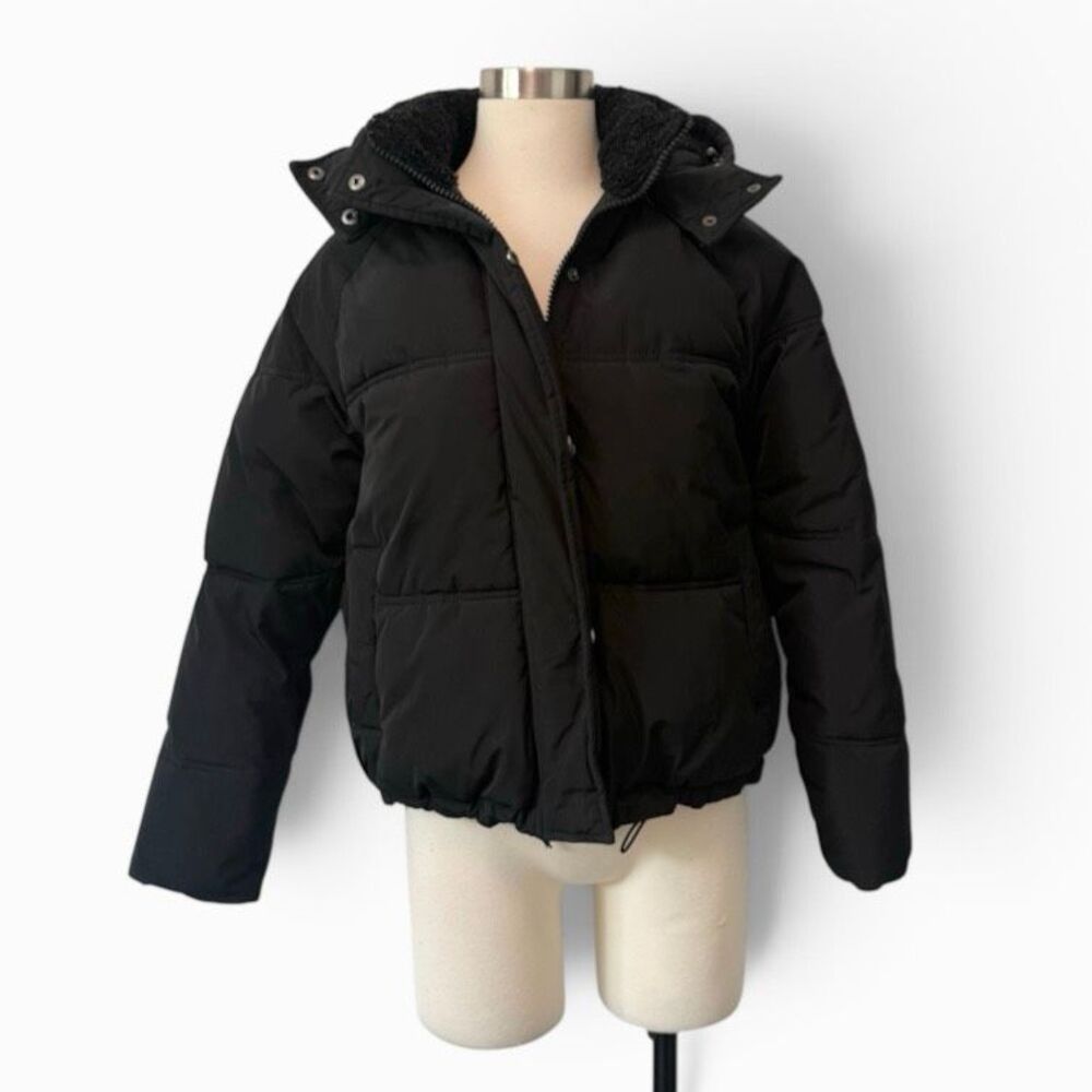 Express Black Puffer Bomber Aviator Black Coat Jacket Cropped XS